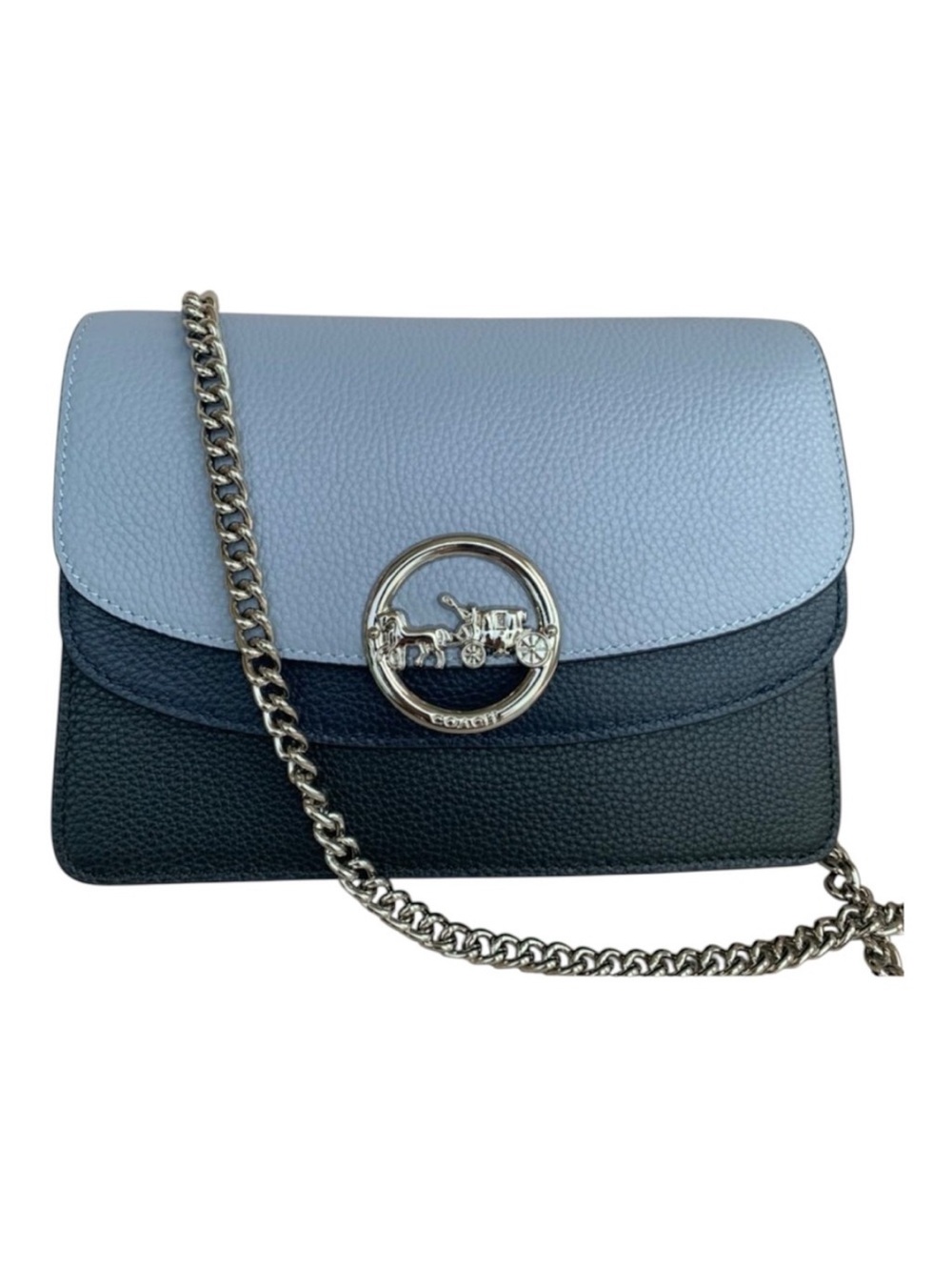 COACH ELLE FLAP CLRBLK crossbody Two-Tone Leather Chain Bag Light Blue & Black